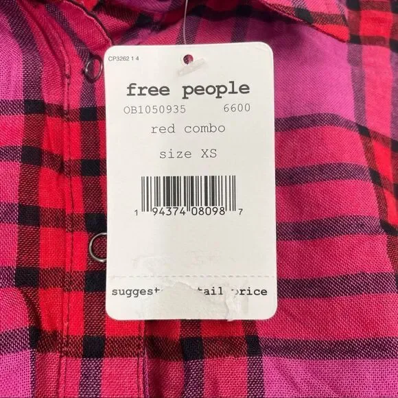 Free People Distressed Plaid Shacket Top NWT - Picture 10 of 10